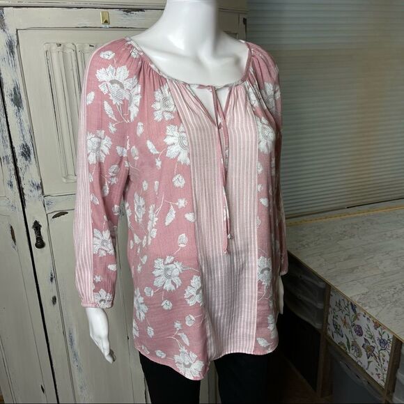 Fred David Pink Floral Tie Neck Long Sleeve Top Size Small - Picture 5 of 15
